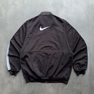 Vintage 90s Nike Track Jacket Men’s Small Black Gray Big Back Swoosh White Tag